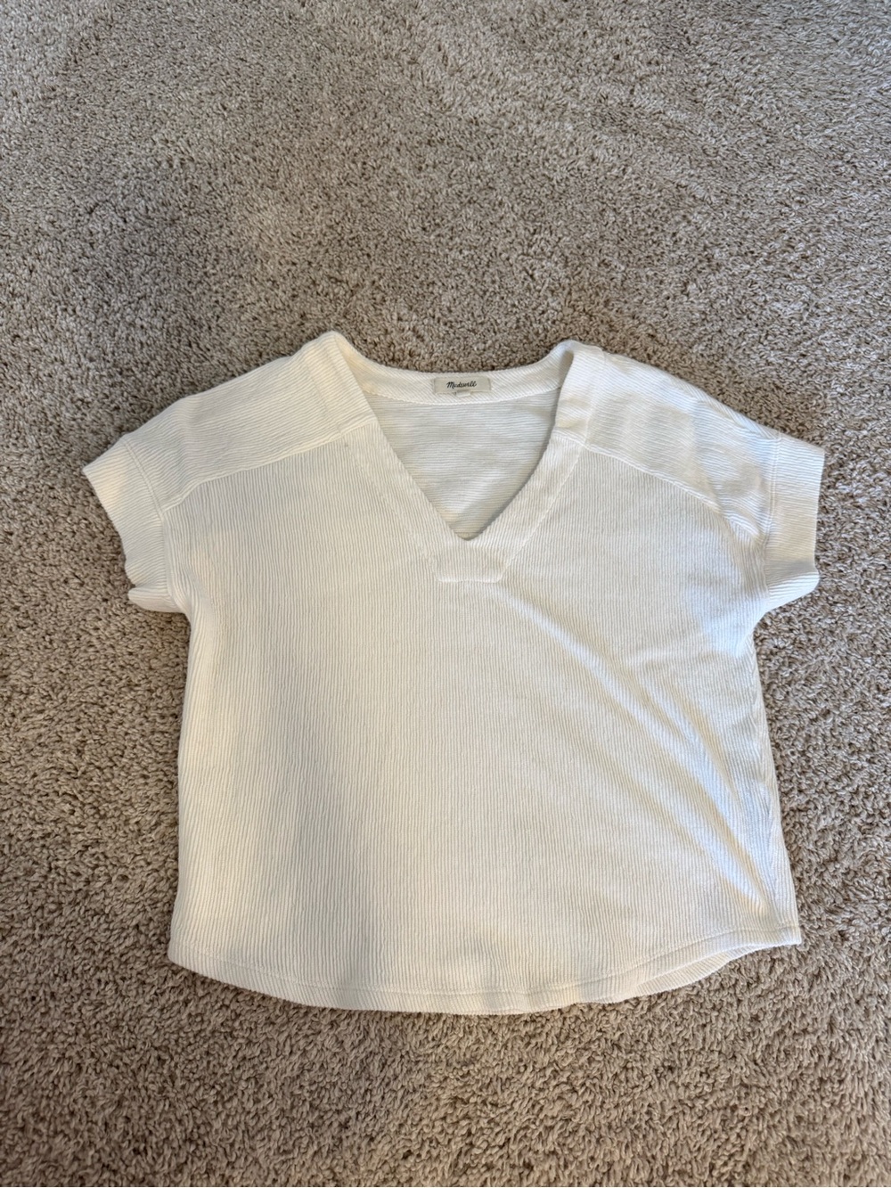 Madewell Cream V-Neck Short Sleeve Knit Top